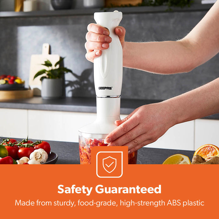 4-in-1 White Hand Blender With Electric Whisk, Chopper & 600ml Beaker