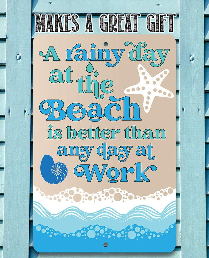 A Rainy Day At The Beach - Metal Sign | Lone Star Art.