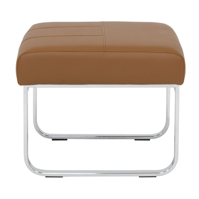 Allure Modern Rectangular Ottoman in Blended Leather, Chrome / Caramel 70216