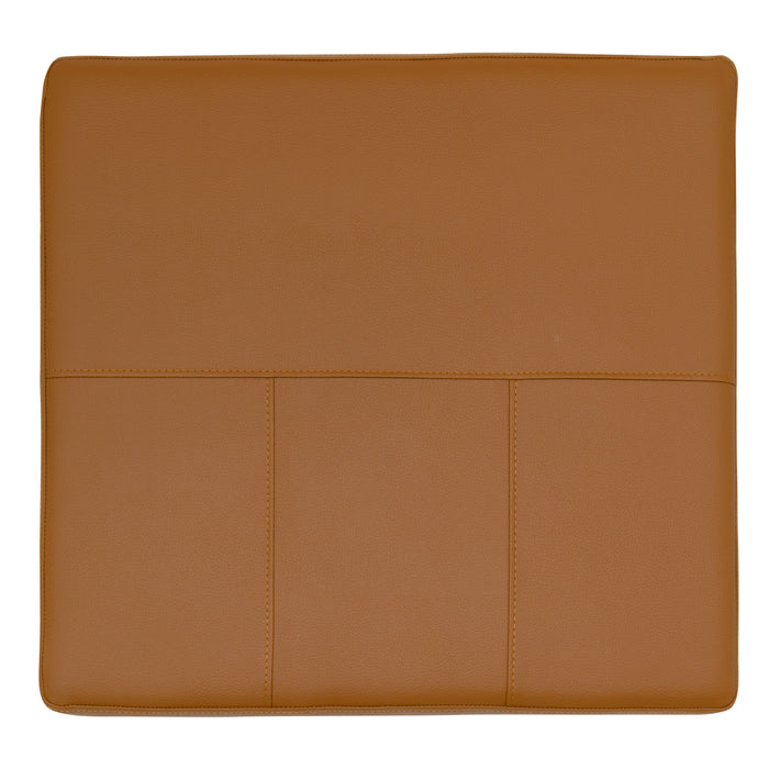 Atlas Mid Century Modern Square Ottoman Blended Leather, Chrome / Caramel 72153