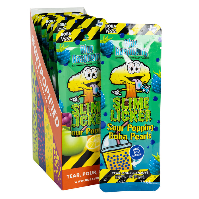 Bobavida Slime Licker Sour Blue Raspberry Popping Boba Pearls Candy - 10 Count