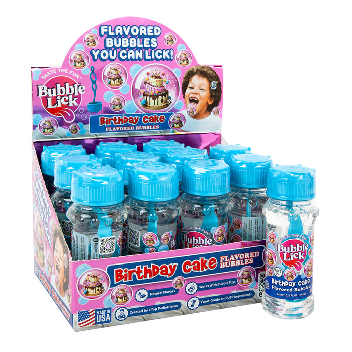 Bubblelick Birthday Cake Flavored Bubble Solution Bottles - 12 Count