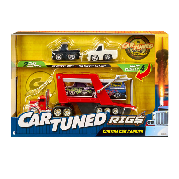 Car Carrier and two car set in 'Car Tuned' packaging on a white background