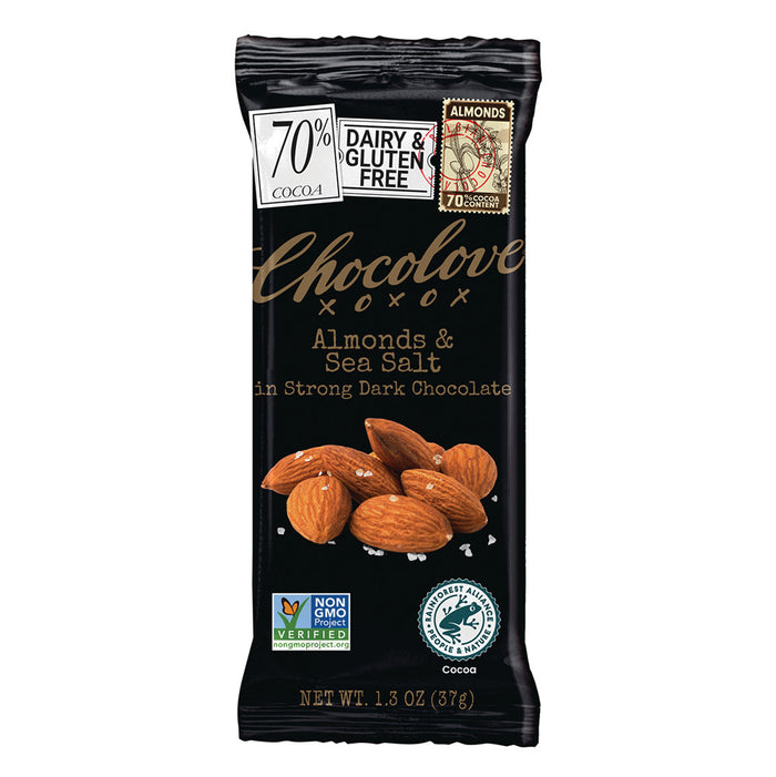 Chocolove Almonds and Sea Salt Strong Dark Chocolate Candy Bars - 12 Count