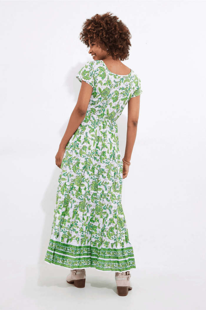 Joe Browns WF186A Hannah Green Floral Crinkle Cotton Maxi Dress - Dotique