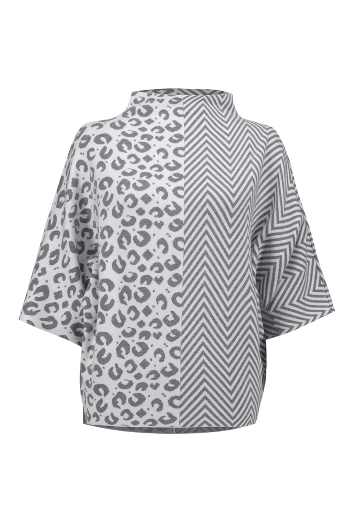 Joseph Ribkoff jacquard knit boxy sweater with animal and herringbone print – Dotique