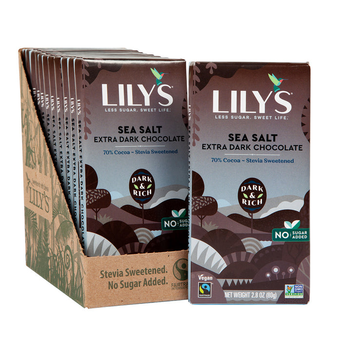 Lily's 70% Extra Dark Chocolate Sea Salt Candy Bar - 12 Count