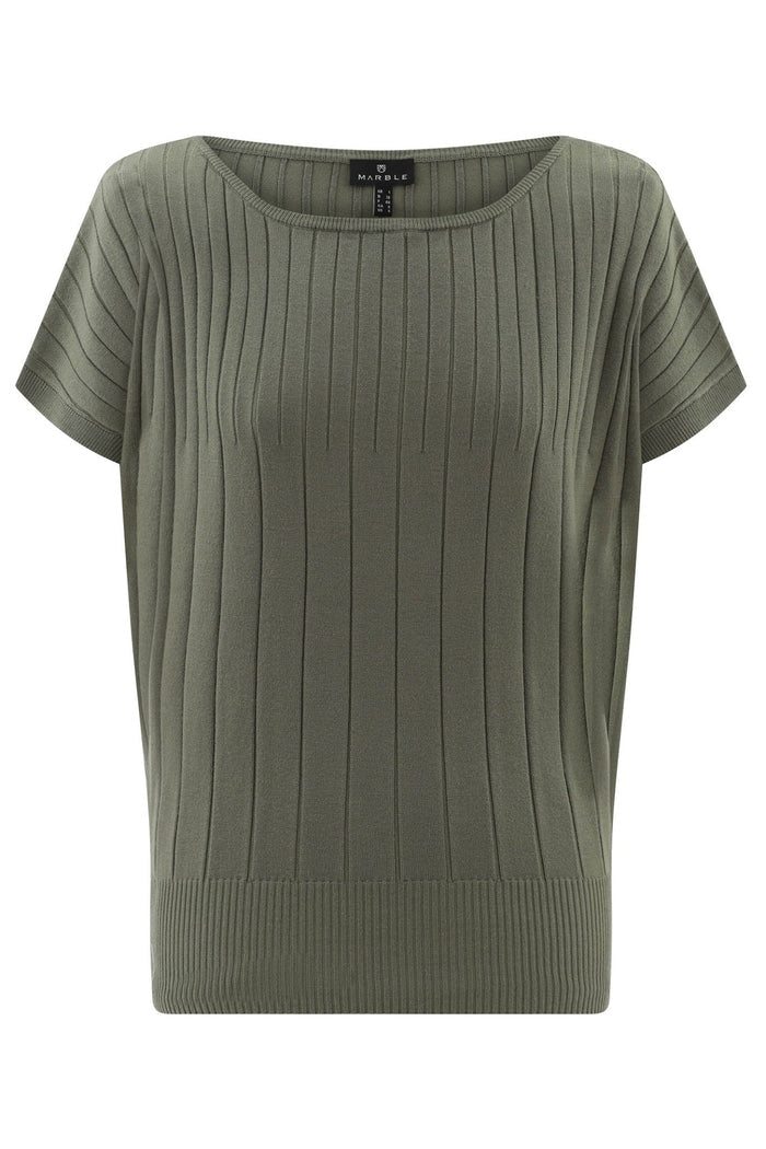 Marble 7801 123 Khaki Green Wide Neck Short Sleeve Jumper - Dotique - Marble