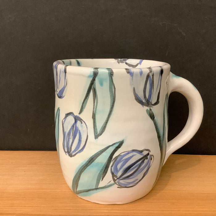 Mug White with Light Blue “Watercolor Look” Tulips