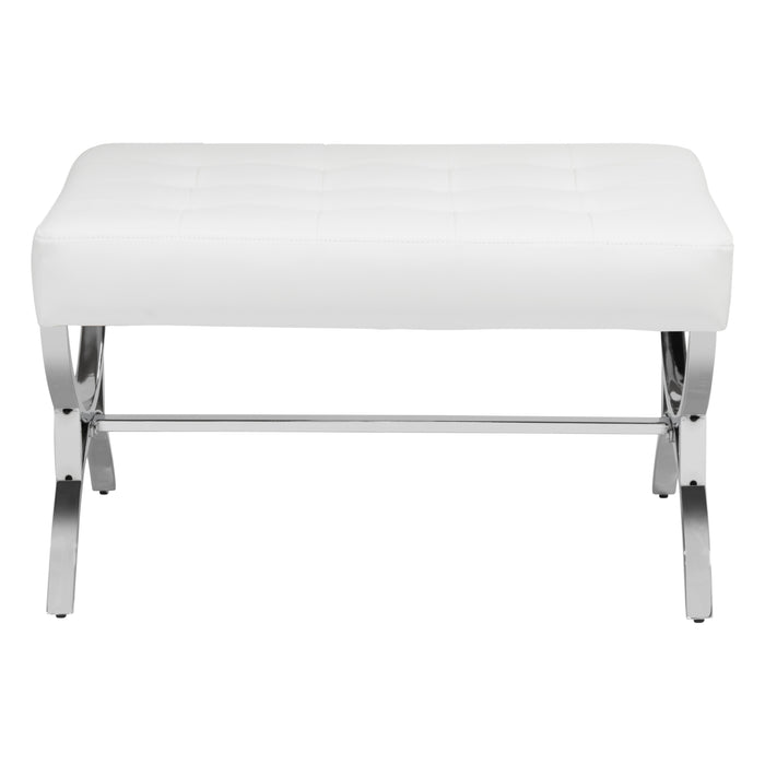 Newel Modern Square Ottoman Blended Leather and Chrome Metal Frame, Chrome / White 72051