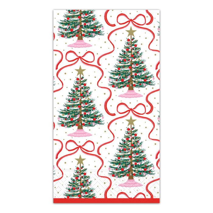 Red Ribbon Christmas Trees Paper Guest Towels - Buffet Napkins