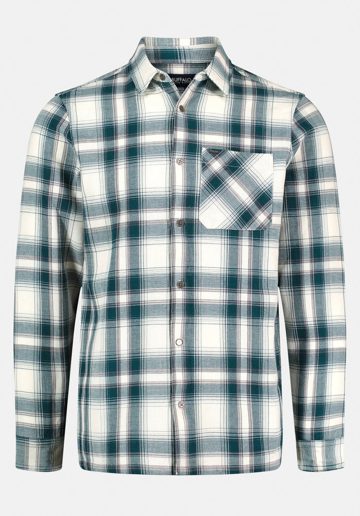 Buffalo Men Shirts Green Woven Woven Long Sleeve Long-Sleeve Plaid Pattern