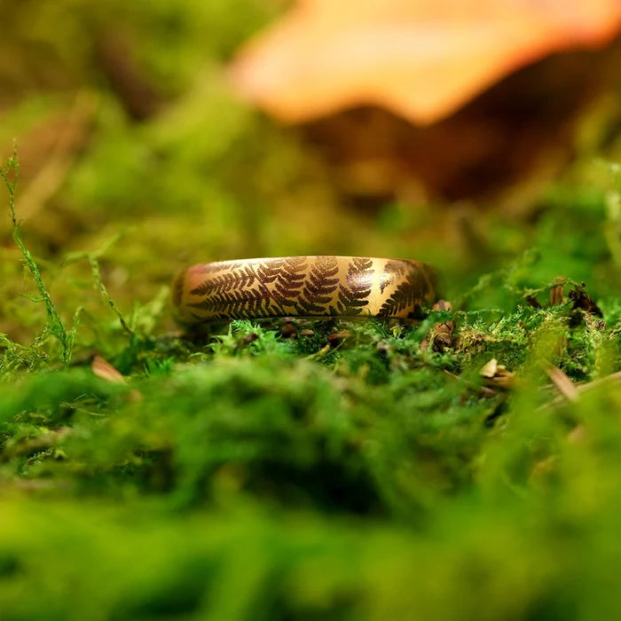 Thin Forest Ferns Metal Hybrid Ring - 18K Gold Plated Titanium
