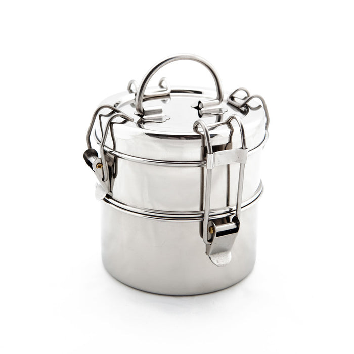 to-go ware stainless steel tiffin snack has 2 separate sections and the lid can be used as a plate