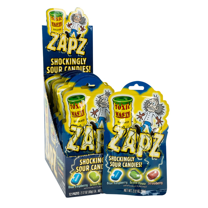 Toxic Waste Zapz Shockingly Sour Candy Peg Bag - 12 Count