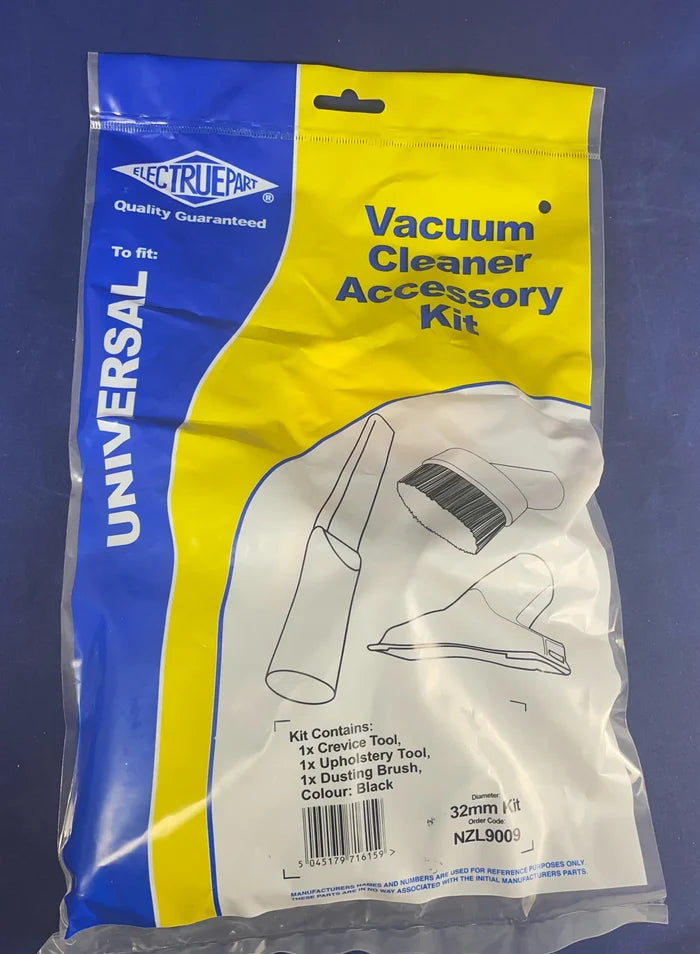 Universal Vacuum Cleaner Push Fit Accessory Tool Kit - 32mm 3 Pack | 1x Stair tool/Upholstery tool, 1x round soft dusting brush, 1x short crevice tool