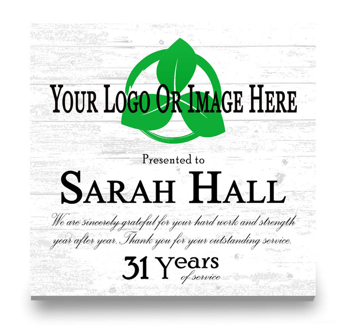 Years of Service Award Plaque with Logo – Personalized Employee Recognition Gift with Name, Company Message & Year
