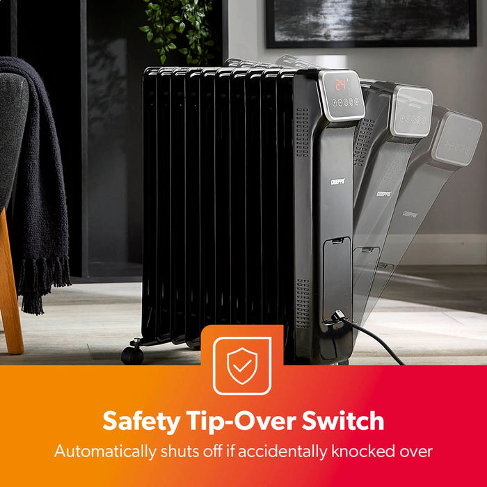 11-Fin Black Digital Oil-Filled Radiator Heater 2500W