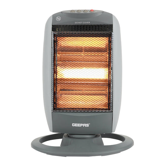 1200W Grey Oscillating Portable 3-Bar Halogen Heater