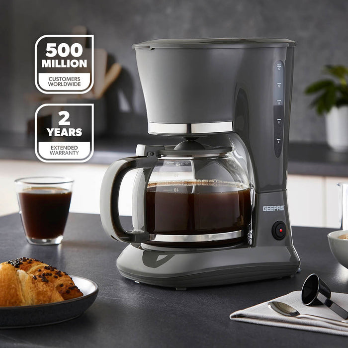 1.5L Automatic Drip Filter Coffee Machine With Glass Carafe, Grey