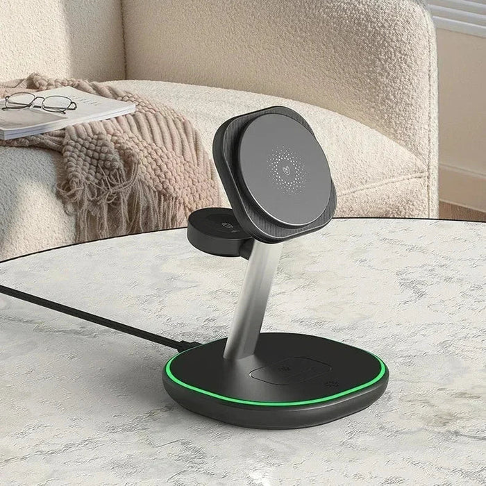 Black wireless charging stand.