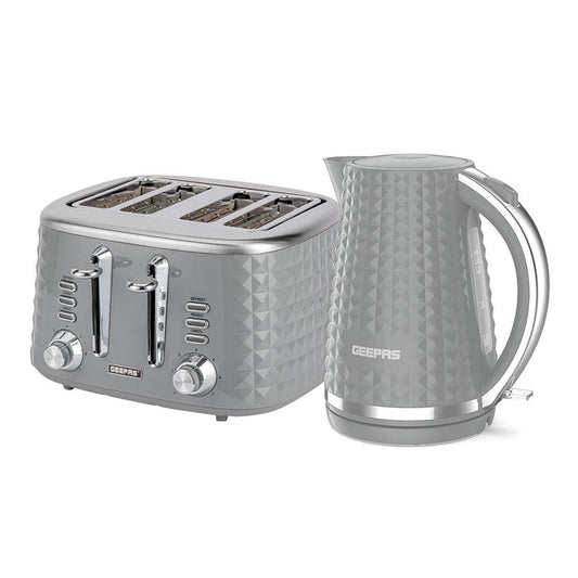 2200W 'Argyle' Rapid Boil Kettle and Toaster Set In Grey