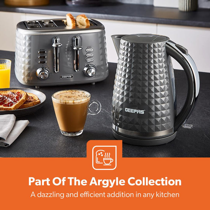 2200W 'Argyle' Rapid Boil Kettle and Toaster Set In Grey