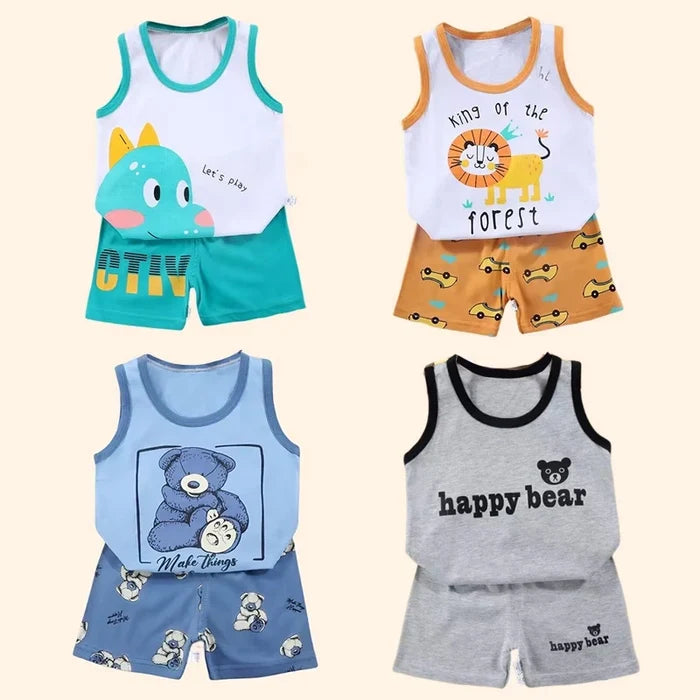 2PCS Kids Summer Outfit Set – Cotton Sleeveless Tank Top & Shorts for Boys and Girls
