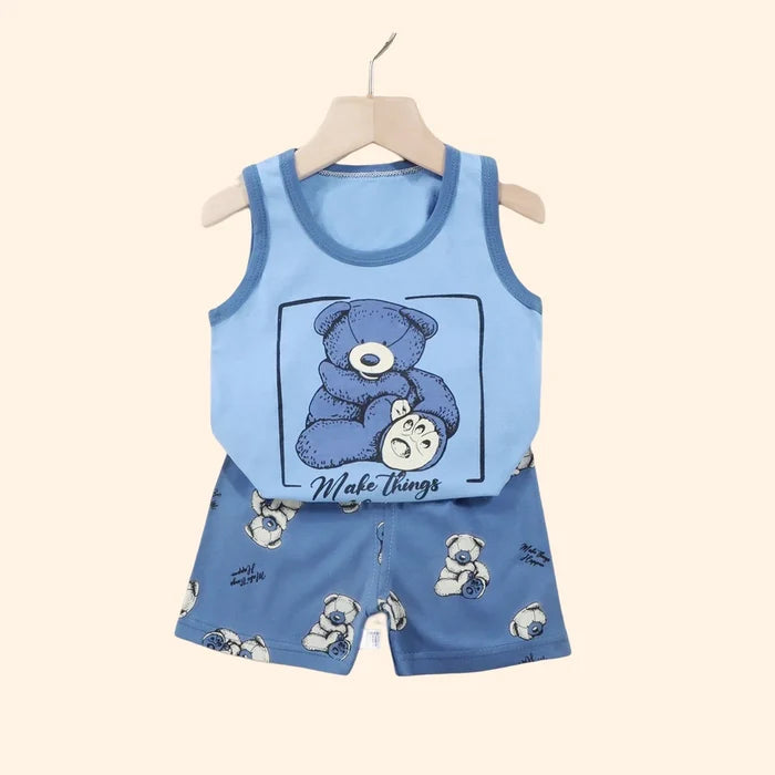 2PCS Kids Summer Outfit Set – Cotton Sleeveless Tank Top & Shorts for Boys and Girls