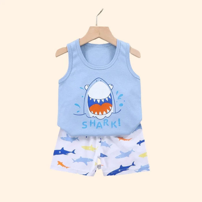 2PCS Kids Summer Outfit Set – Cotton Sleeveless Tank Top & Shorts for Boys and Girls