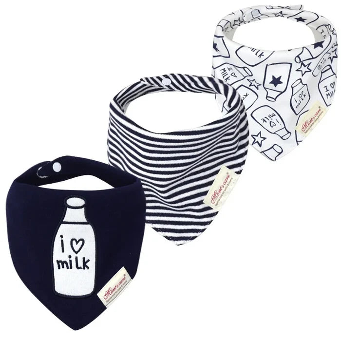 3-Pack Baby Bandana Bibs – Soft Cotton Triangle Drool Bib Set for Boys & Girls – Cartoon Print Newborn Saliva Towels