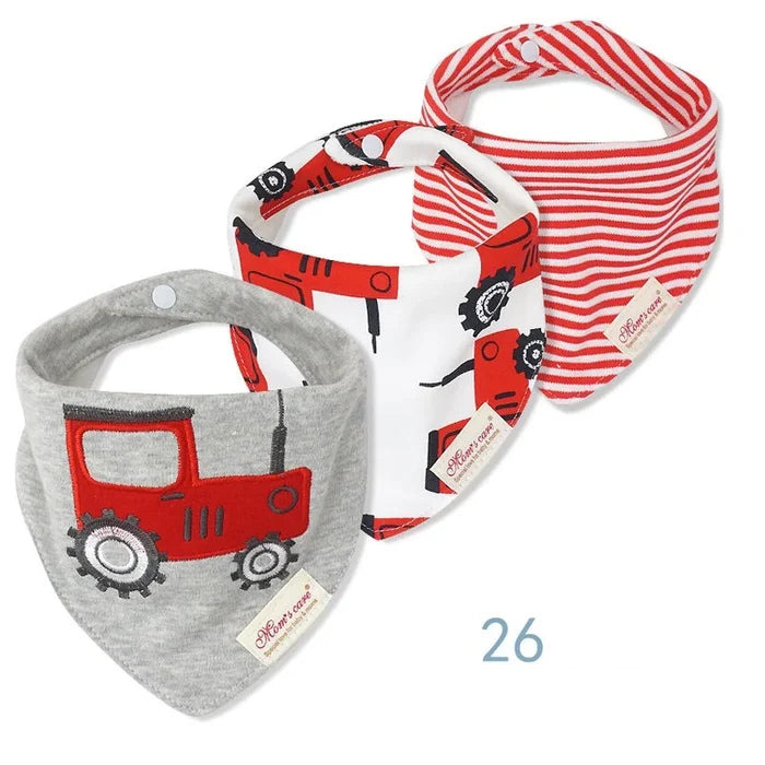 3-Pack Baby Bandana Bibs – Soft Cotton Triangle Drool Bib Set for Boys & Girls – Cartoon Print Newborn Saliva Towels