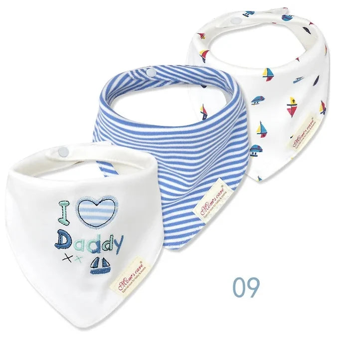 3-Pack Baby Bandana Bibs – Soft Cotton Triangle Drool Bib Set for Boys & Girls – Cartoon Print Newborn Saliva Towels
