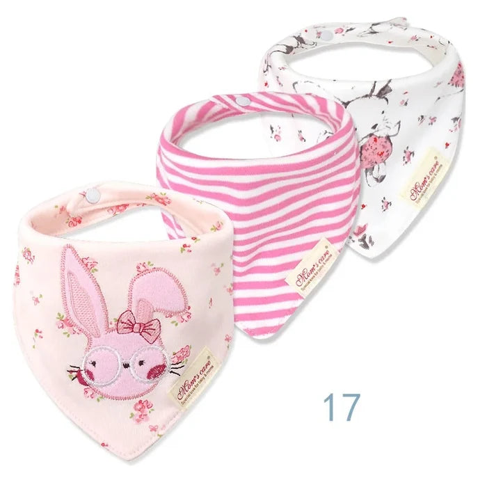3-Pack Baby Bandana Bibs – Soft Cotton Triangle Drool Bib Set for Boys & Girls – Cartoon Print Newborn Saliva Towels