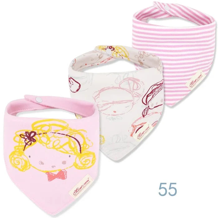 3-Pack Baby Bandana Bibs – Soft Cotton Triangle Drool Bib Set for Boys & Girls – Cartoon Print Newborn Saliva Towels