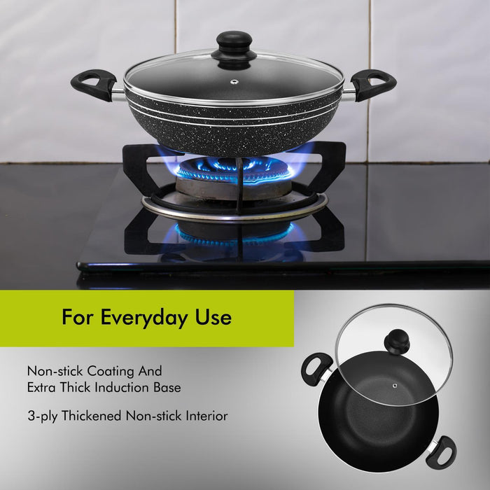 32cm Non-Stick Induction Wok Pan with Glass Lid