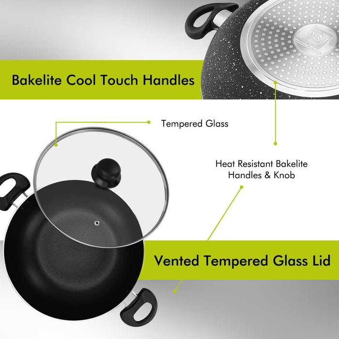 32cm Non-Stick Induction Wok Pan with Glass Lid