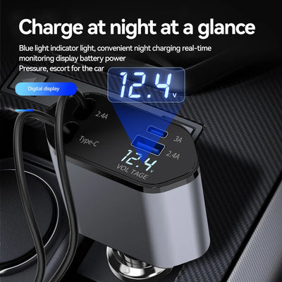 4 in 1 Retractable Car Charger with cable