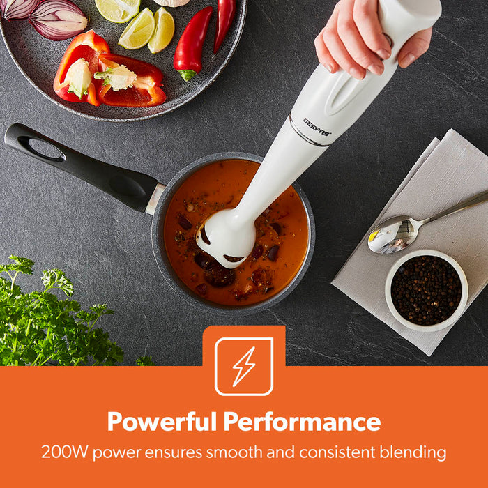 4-in-1 White Hand Blender With Electric Whisk, Chopper & 600ml Beaker