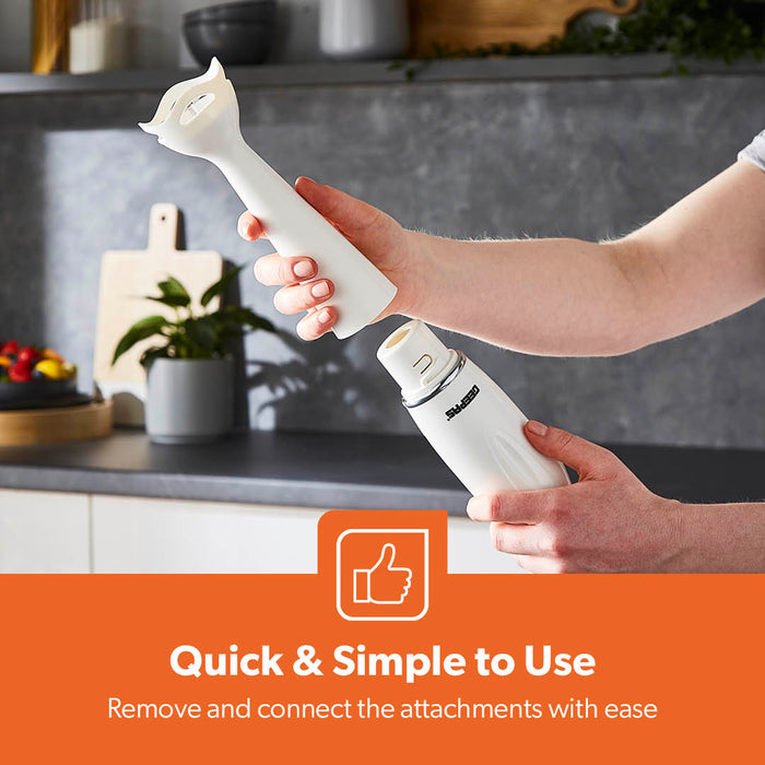4-in-1 White Hand Blender With Electric Whisk, Chopper & 600ml Beaker