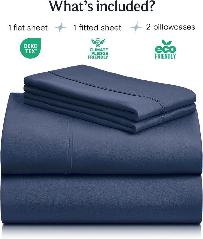 4 PC Sheet Set Bamboo Sheets Deep Pockets 18" Eco Friendly Wrinkle Free Sheets Machine Washable Queen - Eco Trade Company