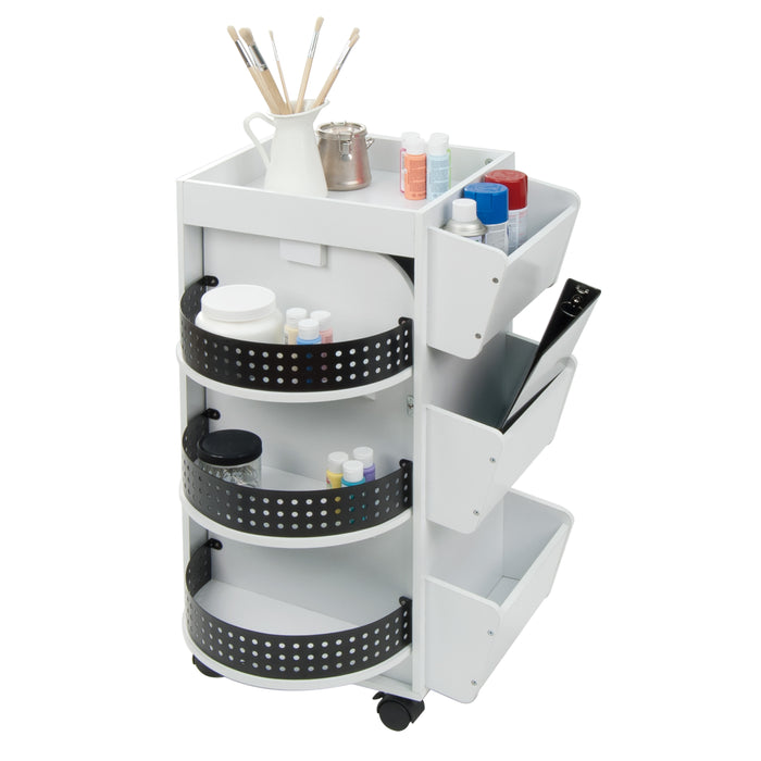 4-Sided Swivel Mobile Organizer Cart for Craft, Sewing and Hobby Storage Black/White 10220