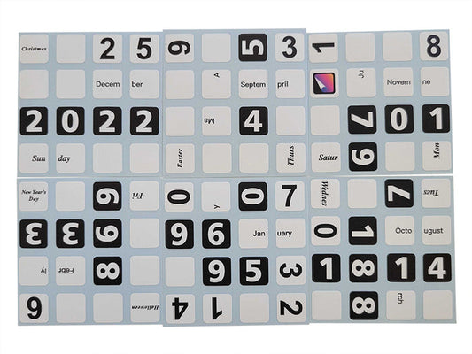 4x4 English Calendar Cube Stickers V2 - Black