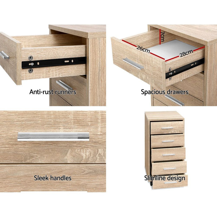 5 Drawer Filing Cabinet Storage Drawers Wood Study Office School File Cupboard-#product_category#-Home Living Store