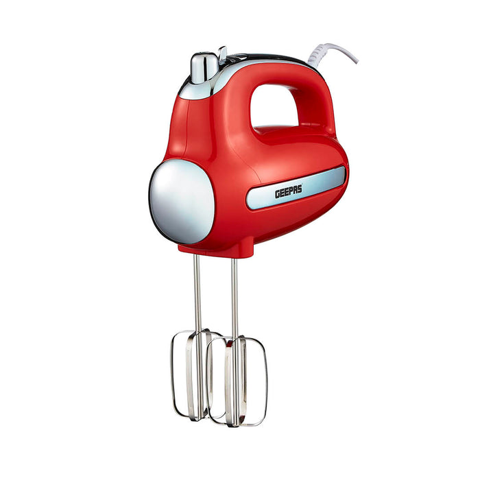 5-Speed Red and Chrome Retro Hand Mixer and Whisk