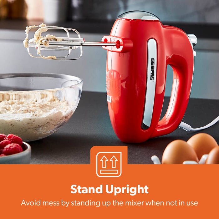 5-Speed Red and Chrome Retro Hand Mixer and Whisk