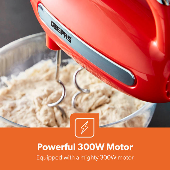 5-Speed Red and Chrome Retro Hand Mixer and Whisk
