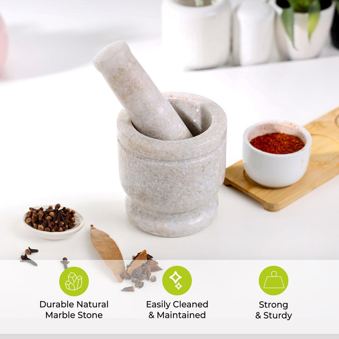 5" White Marble Spice Grinder and Crusher Pestle & Mortar