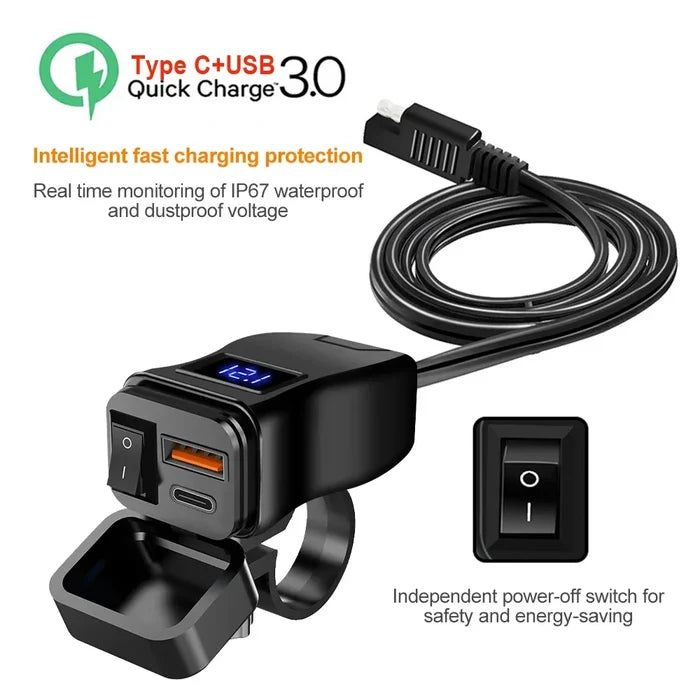 Motorcycle handlebar USB charger.