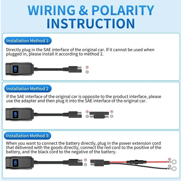 Wiring and polarity instruction diagram.